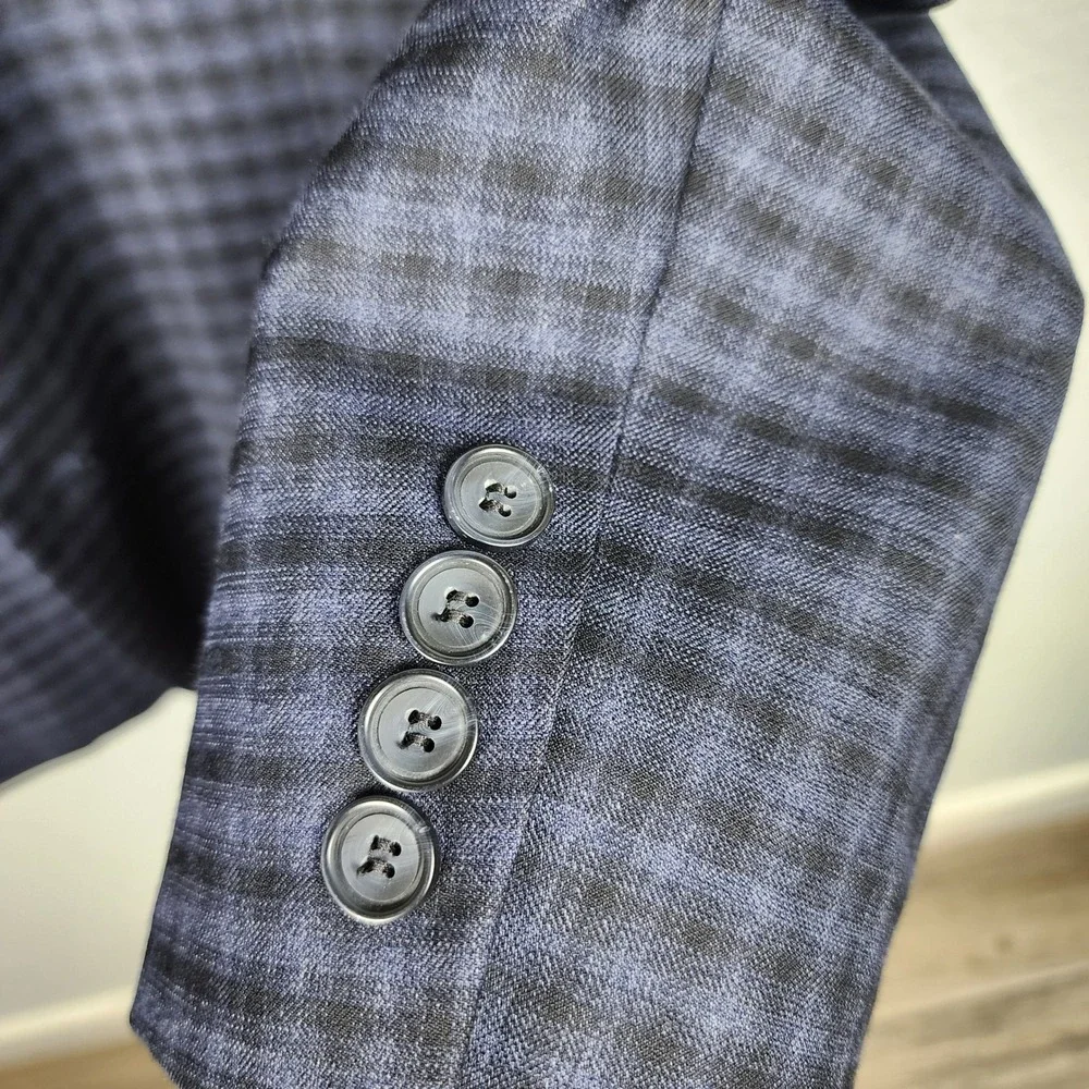 Kenneth Cole Awareness Slim Fit Wool Blazer Mens 46S Blue Check Preppy Office